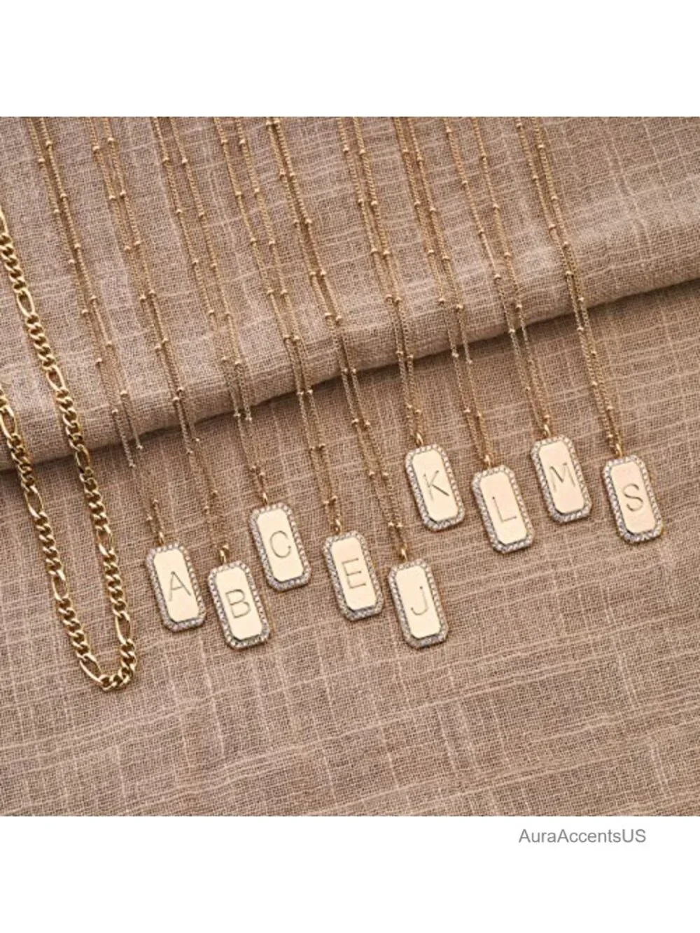 14K Gold Plated Initial Necklace Layered Figaro Chain Dainty Letter Pendant